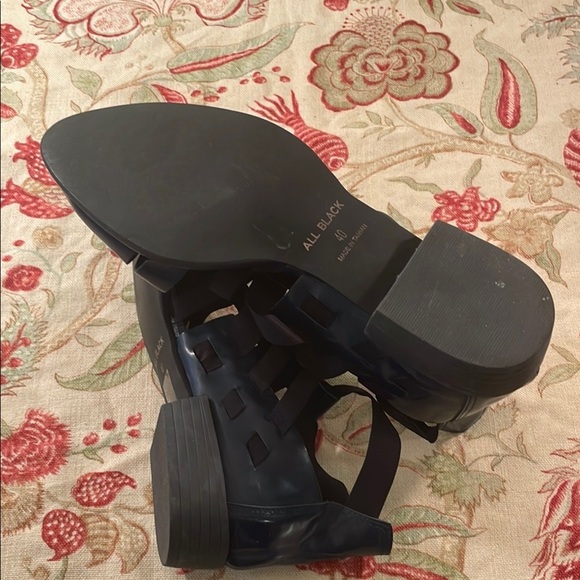 All Black Navy Blue Black Nylon Gladiator Straps Heeled Slip On Shoes - Picture 8 of 11